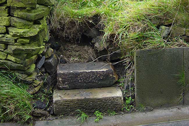 Three stone steps have been stolen from the top of this flight of steps on a Colne Valley footpath